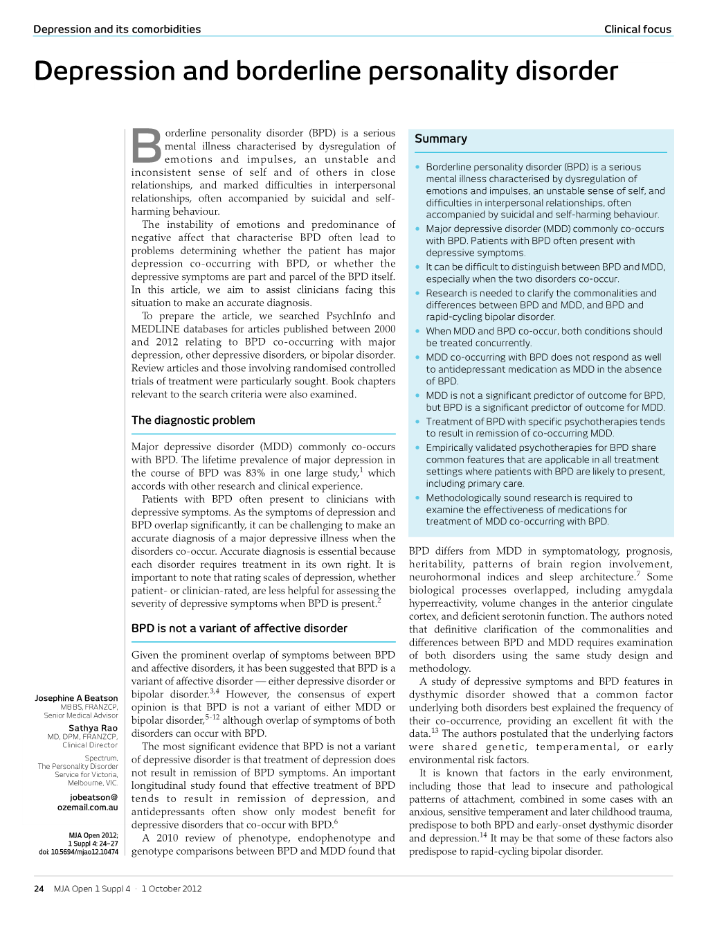 Depression and Borderline Personality Disorder