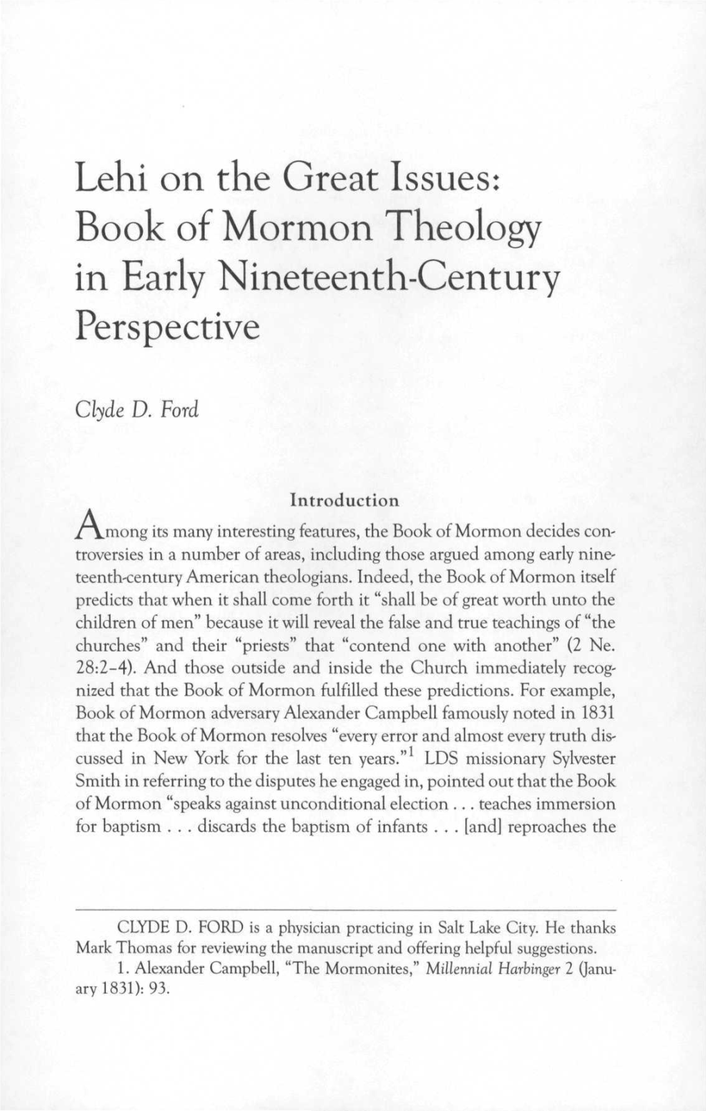 Book of Mormon Theology in Early Nineteenth-Century Perspective