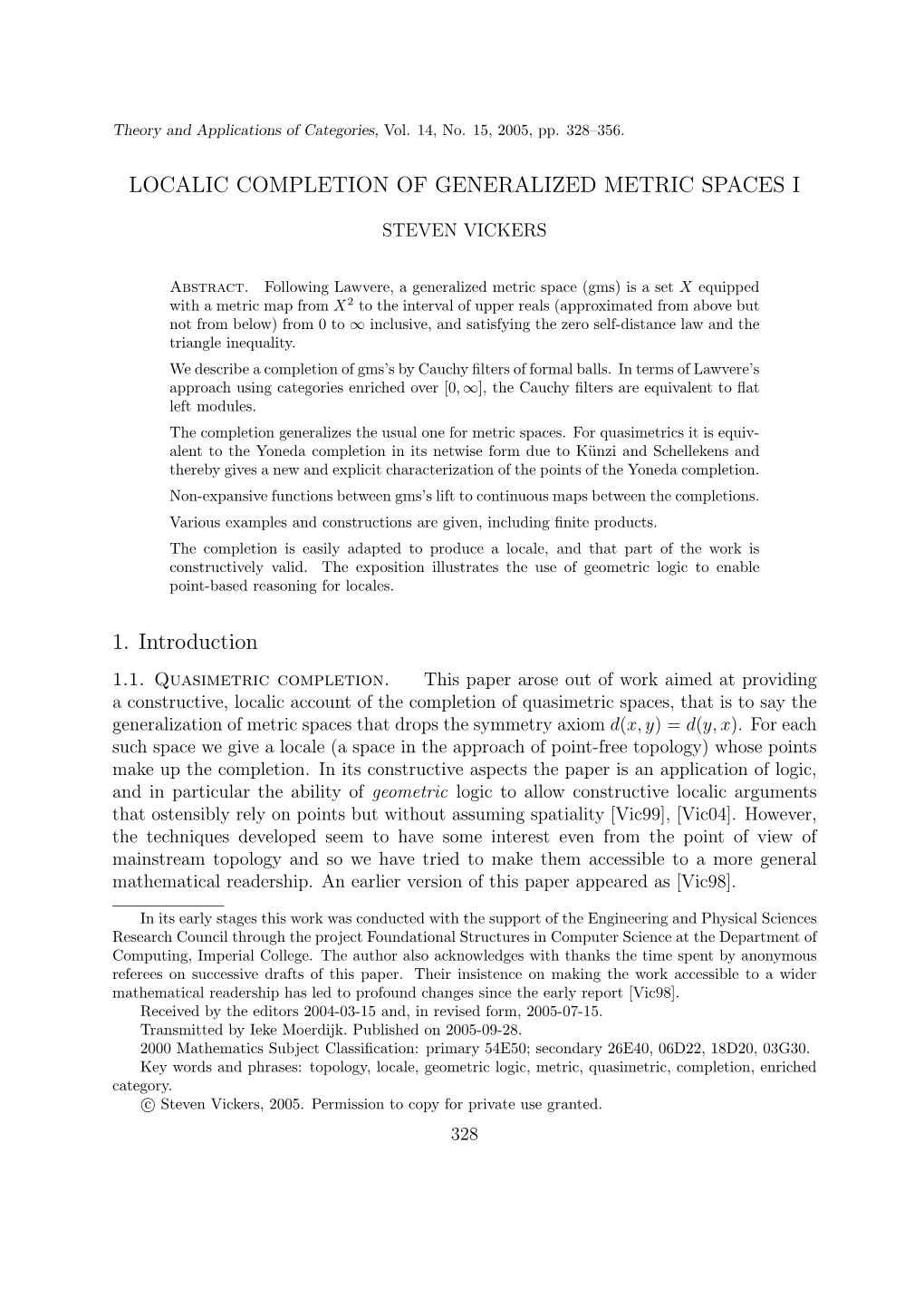 Localic Completion of Generalized Metric Spaces I