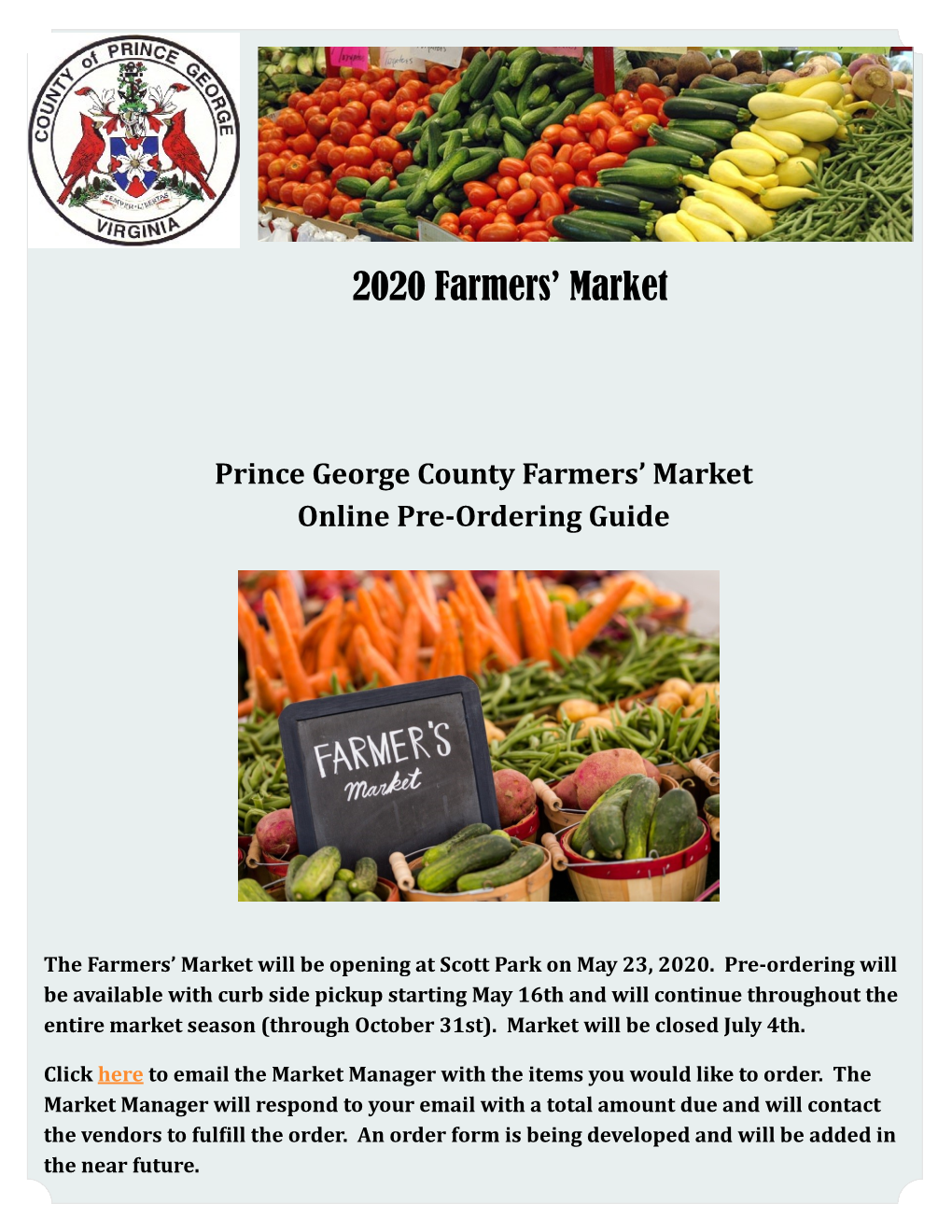 Prince George County Farmers' Market Online Pre-Ordering Guide