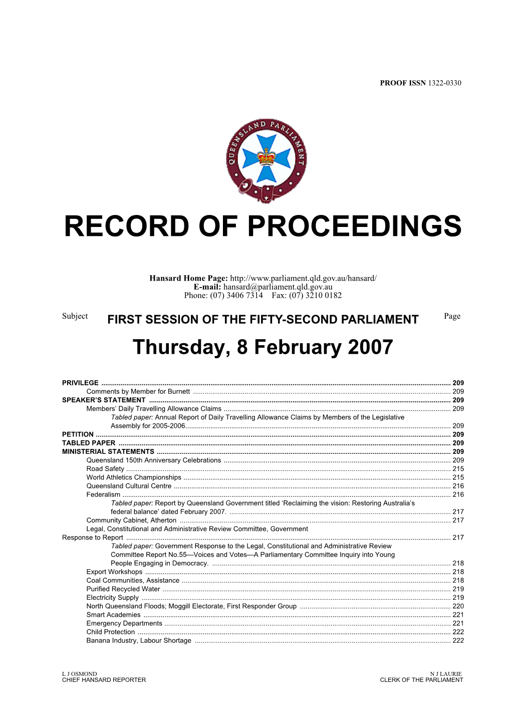 Record of Proceedings