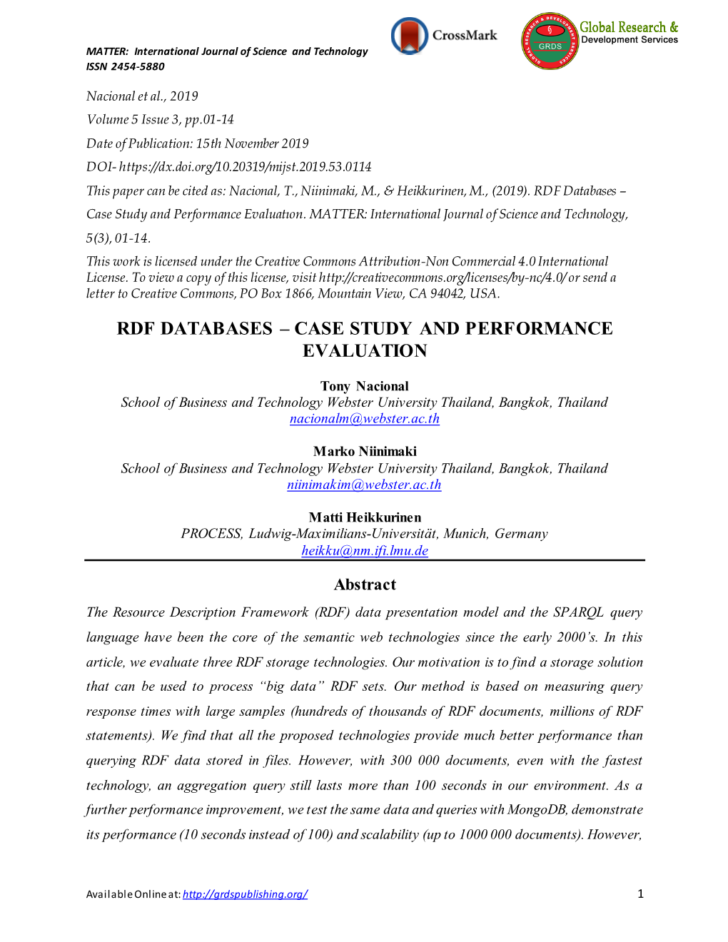 RDF Databases – Case Study and Performance Evaluatıon