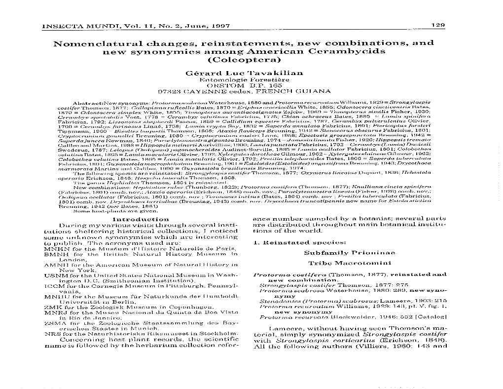 Coleoptera) Gerard Luc Tavakilian Entomologie Forestiere ORSTOM B.P