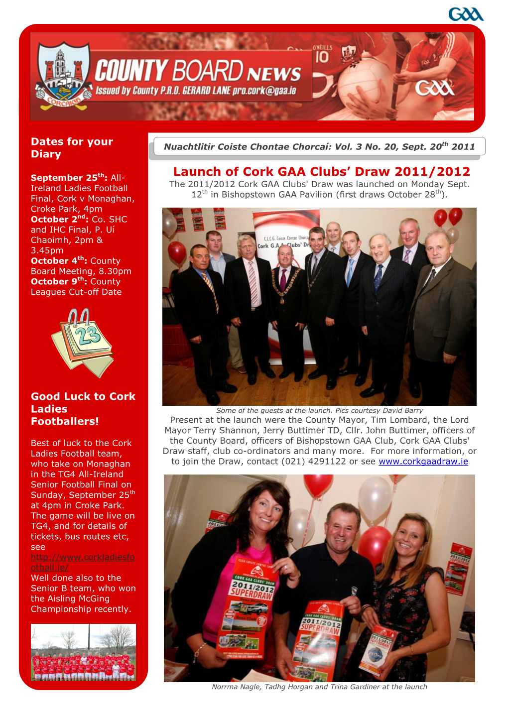 Launch of Cork GAA Clubs' Draw 2011/2012