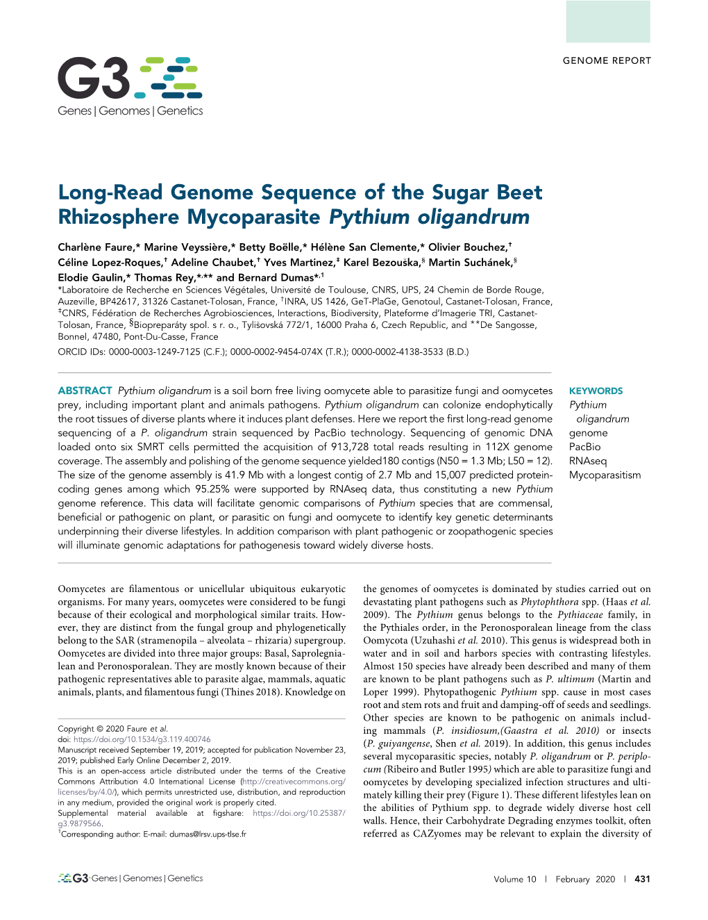 Long-Read Genome Sequence of the Sugar Beet Rhizosphere Mycoparasite Pythium Oligandrum