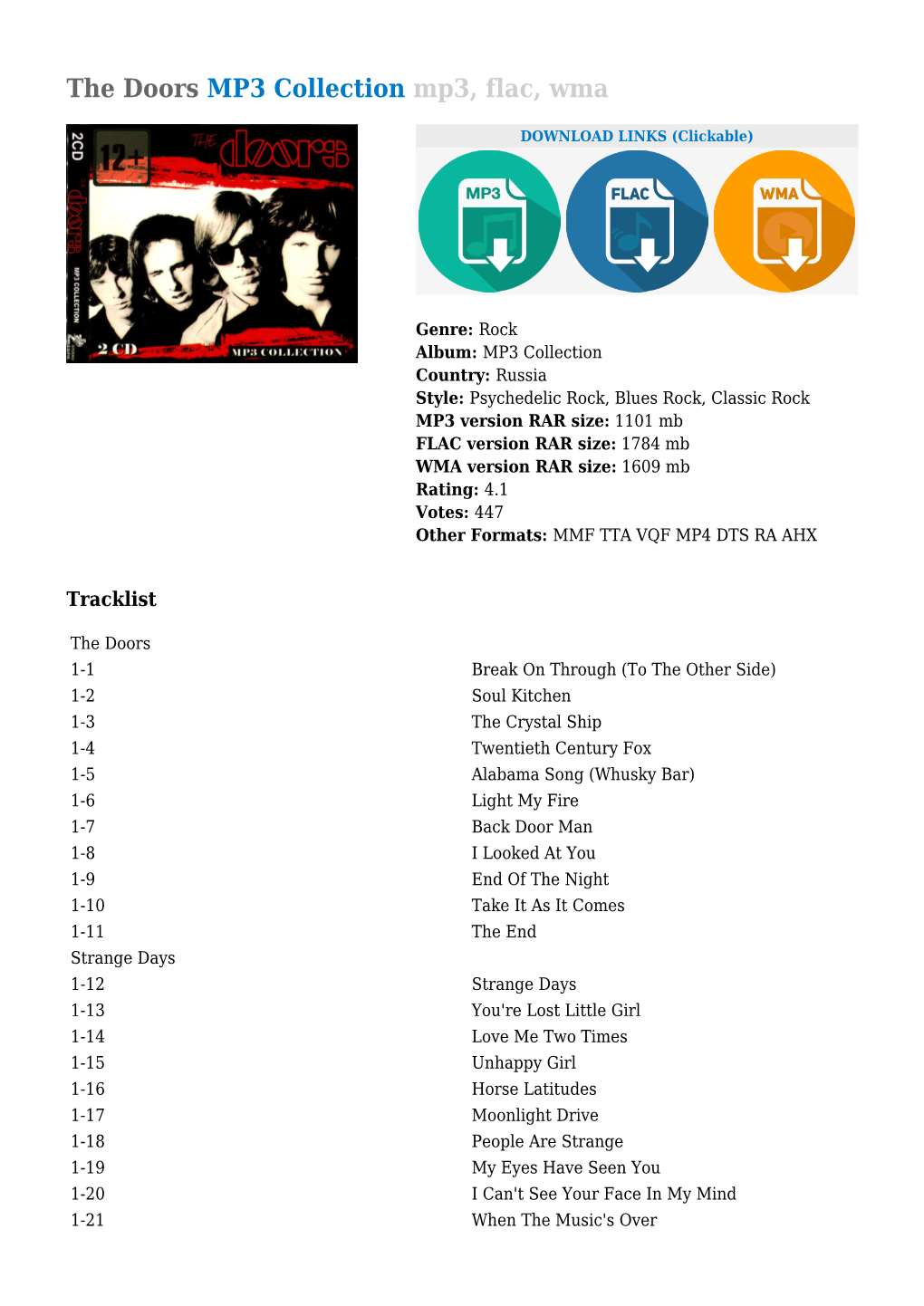 The Doors MP3 Collection Mp3, Flac, Wma