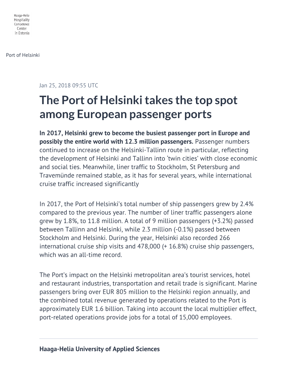 The Port of Helsinki Takes the Top Spot Among European Passenger Ports