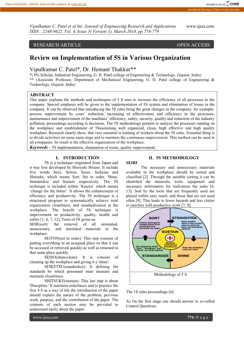 Review on Implementation of 5S in Various Organization
