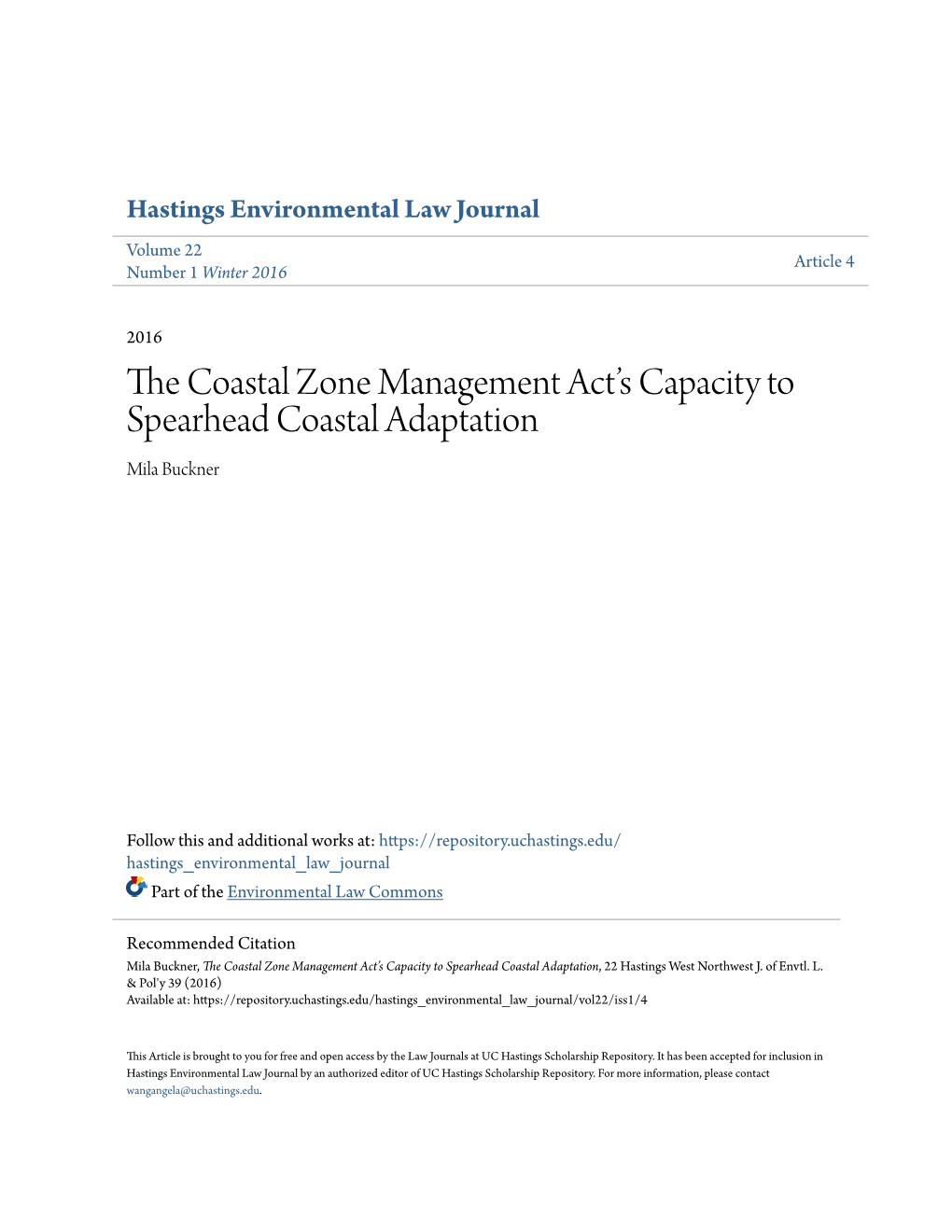 The Coastal Zone Management Act's Capacity to Spearhead Coastal