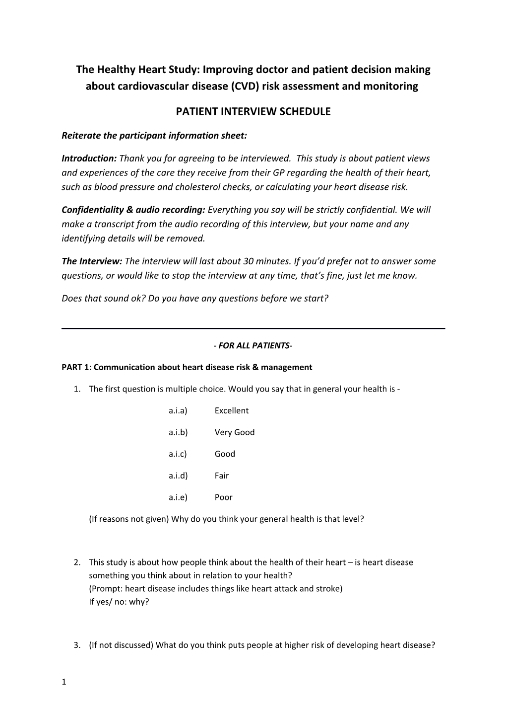 Cardiovascular Disease Risk Assessment and Monitoring Interview Study