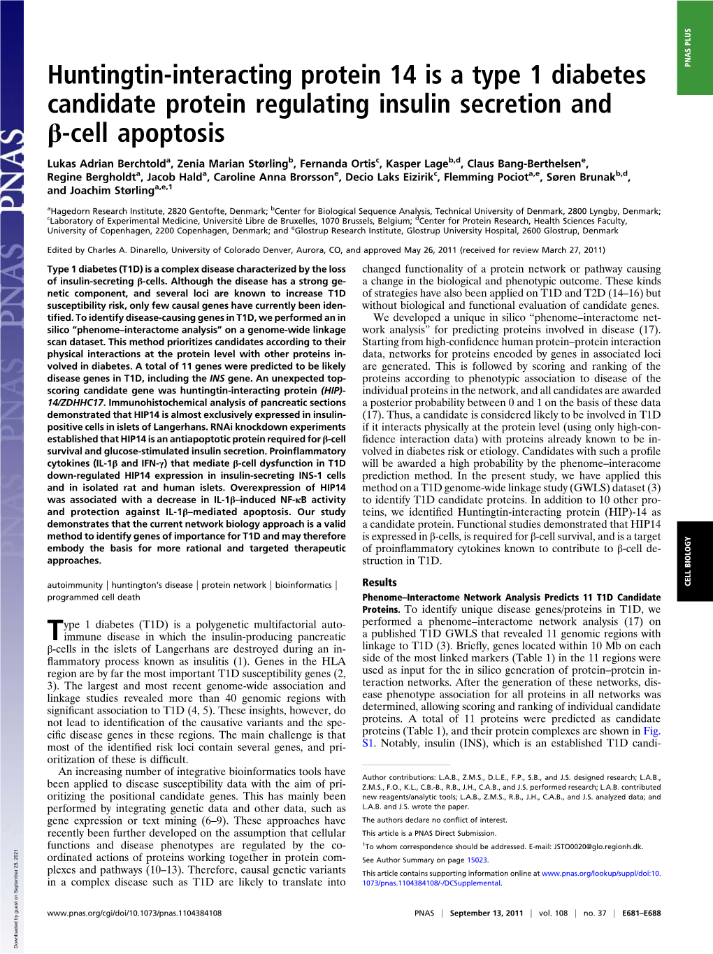 Huntingtin-Interacting Protein 14 Is a Type 1 Diabetes Candidate