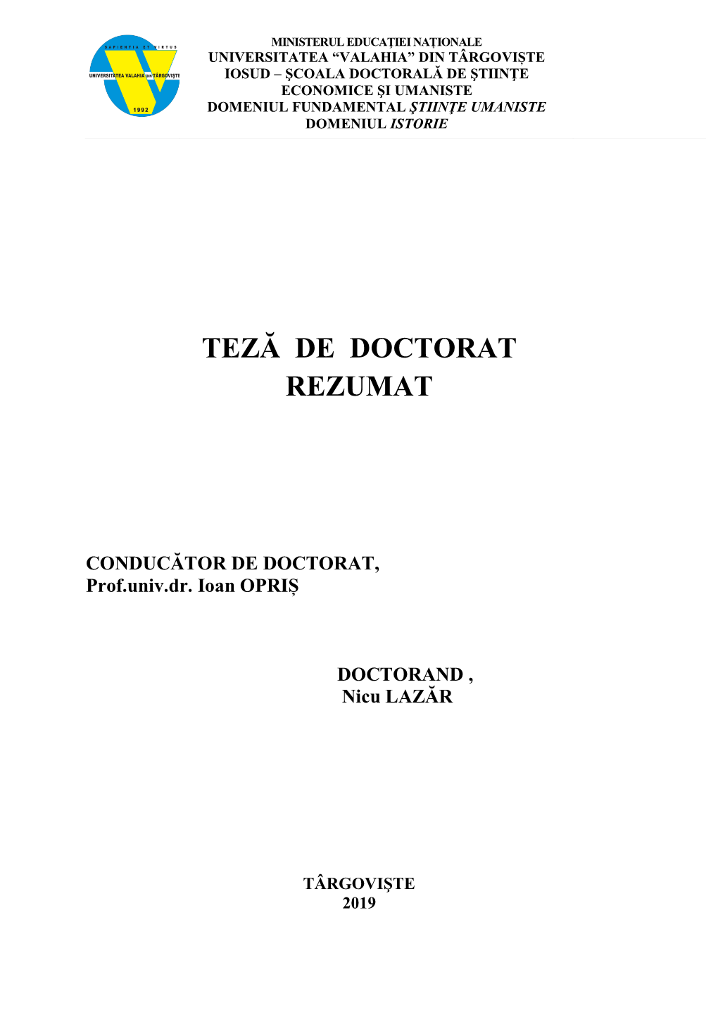 Teză De Doctorat Rezumat