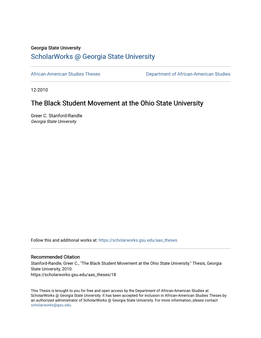 The Black Student Movement at the Ohio State University