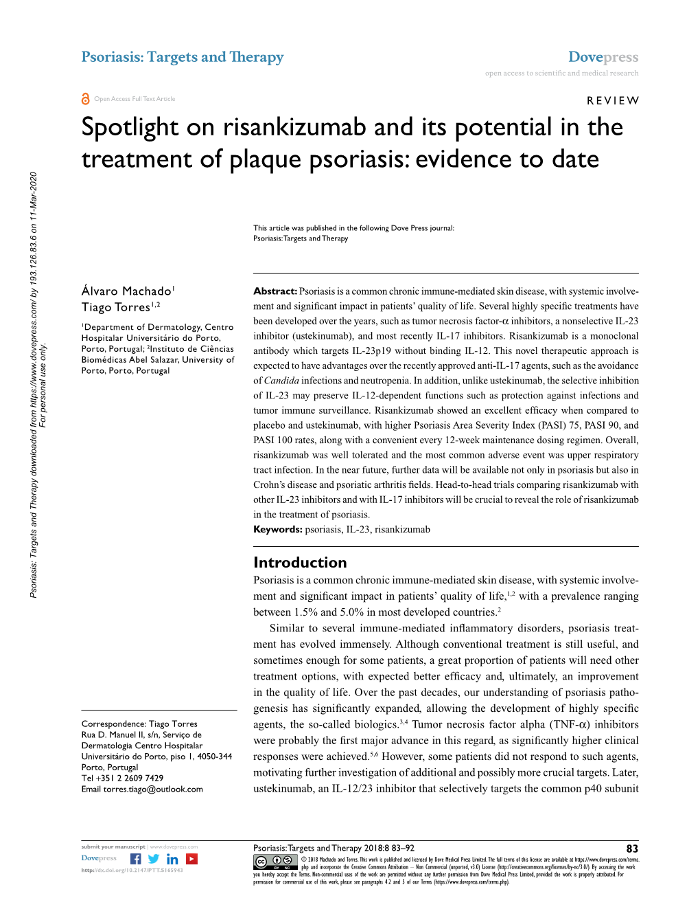 Spotlight on Risankizumab and Its Potential in the Treatment of Plaque Psoriasis: Evidence to Date