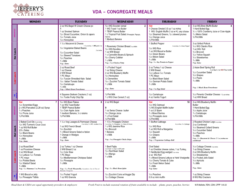 Vda – Congregate Meals