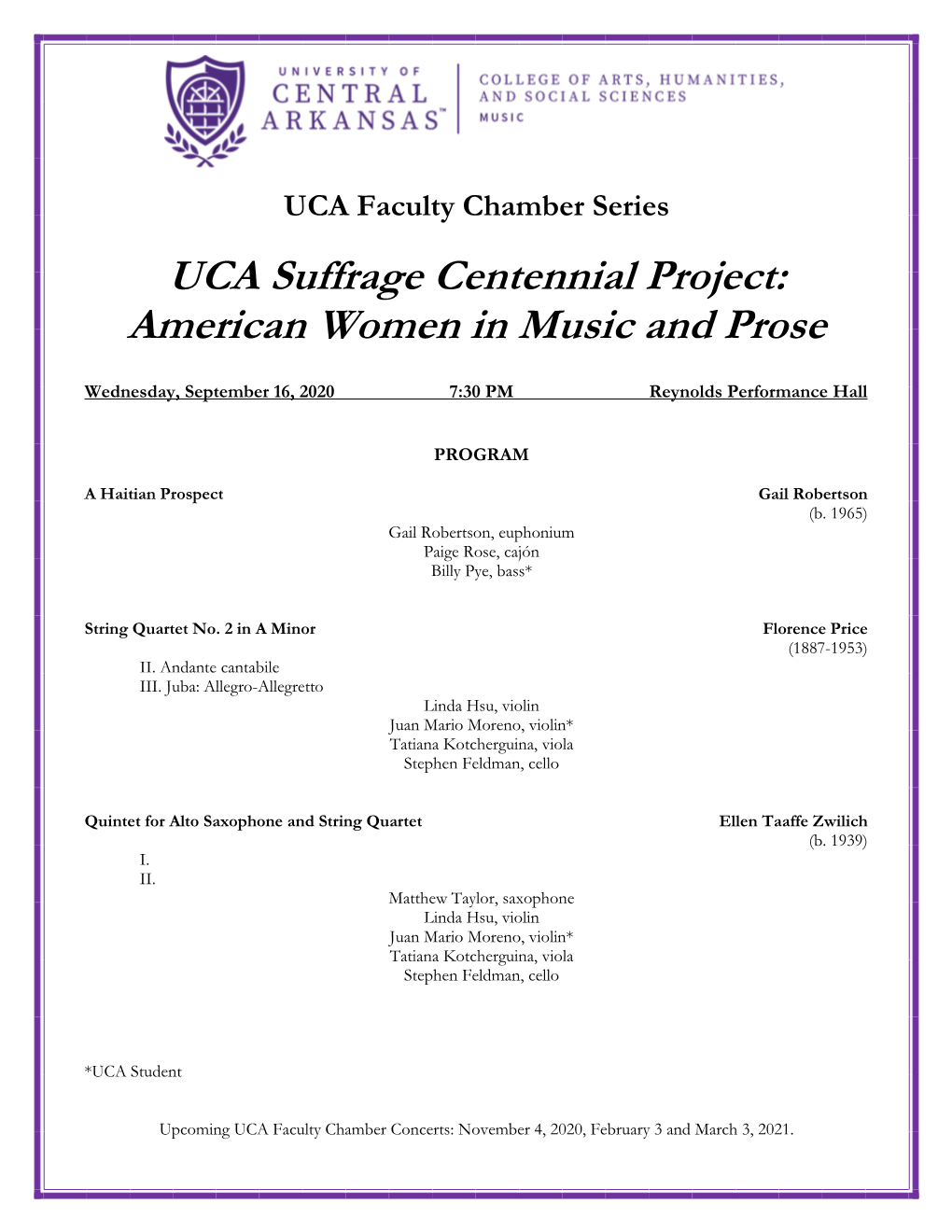 UCA Suffrage Centennial Project: American Women in Music and Prose