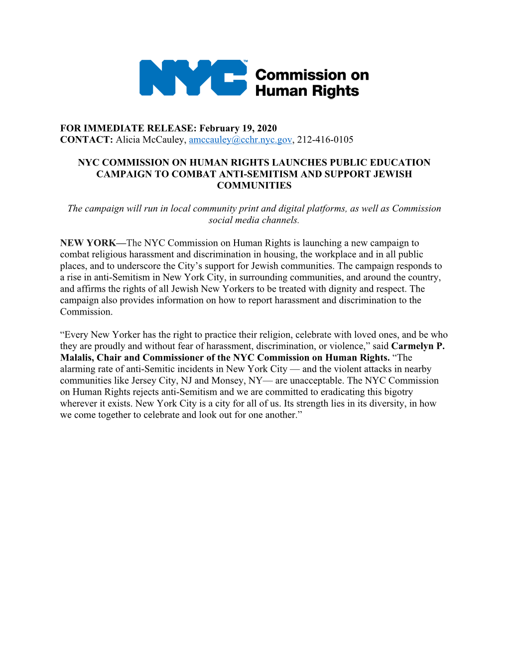 Read the Press Release on the Jewish New Yorkers Campaign