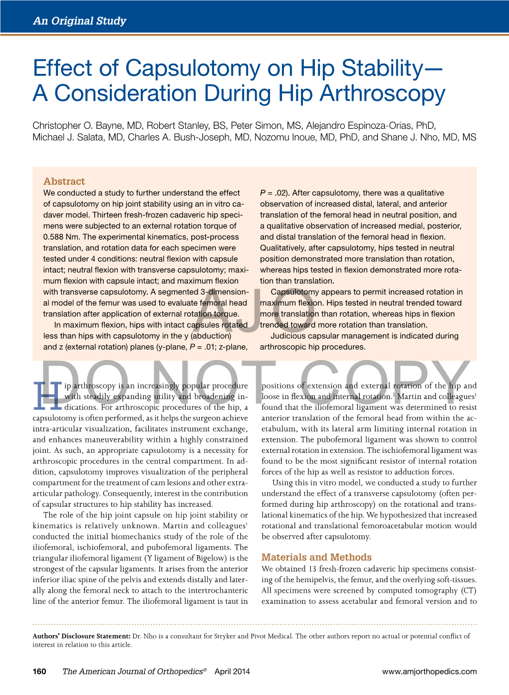 Effect of Capsulotomy on Hip Stability—A Consideration During Hip Arthroscopy C