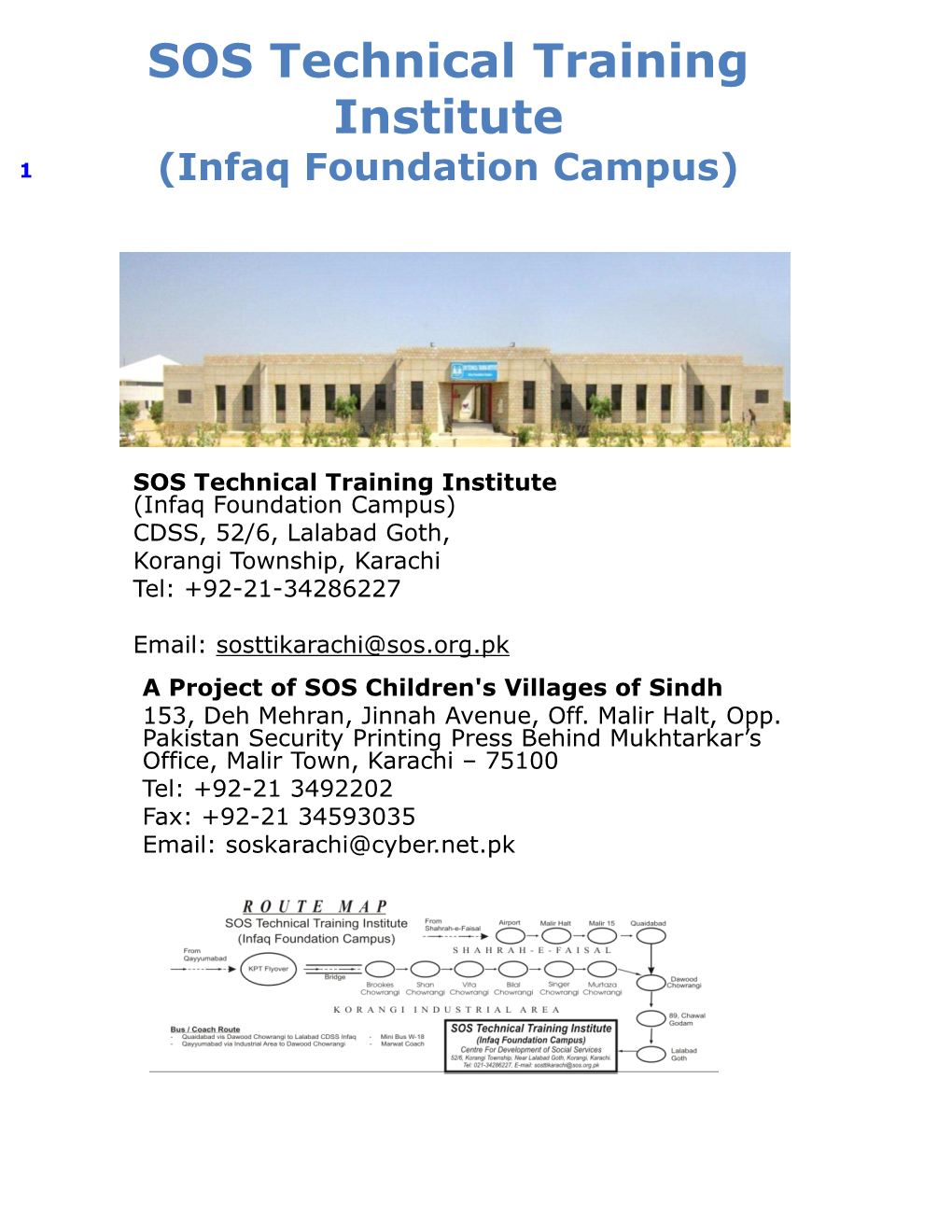 SOS Technical Training Institute 1 (Infaq Foundation Campus)