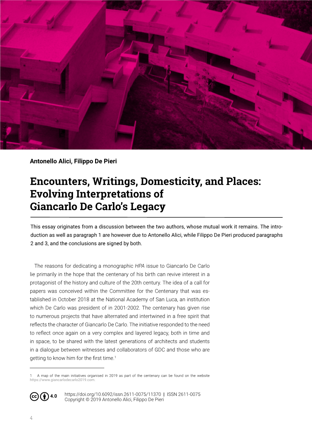 Evolving Interpretations of Giancarlo De Carlo's Legacy