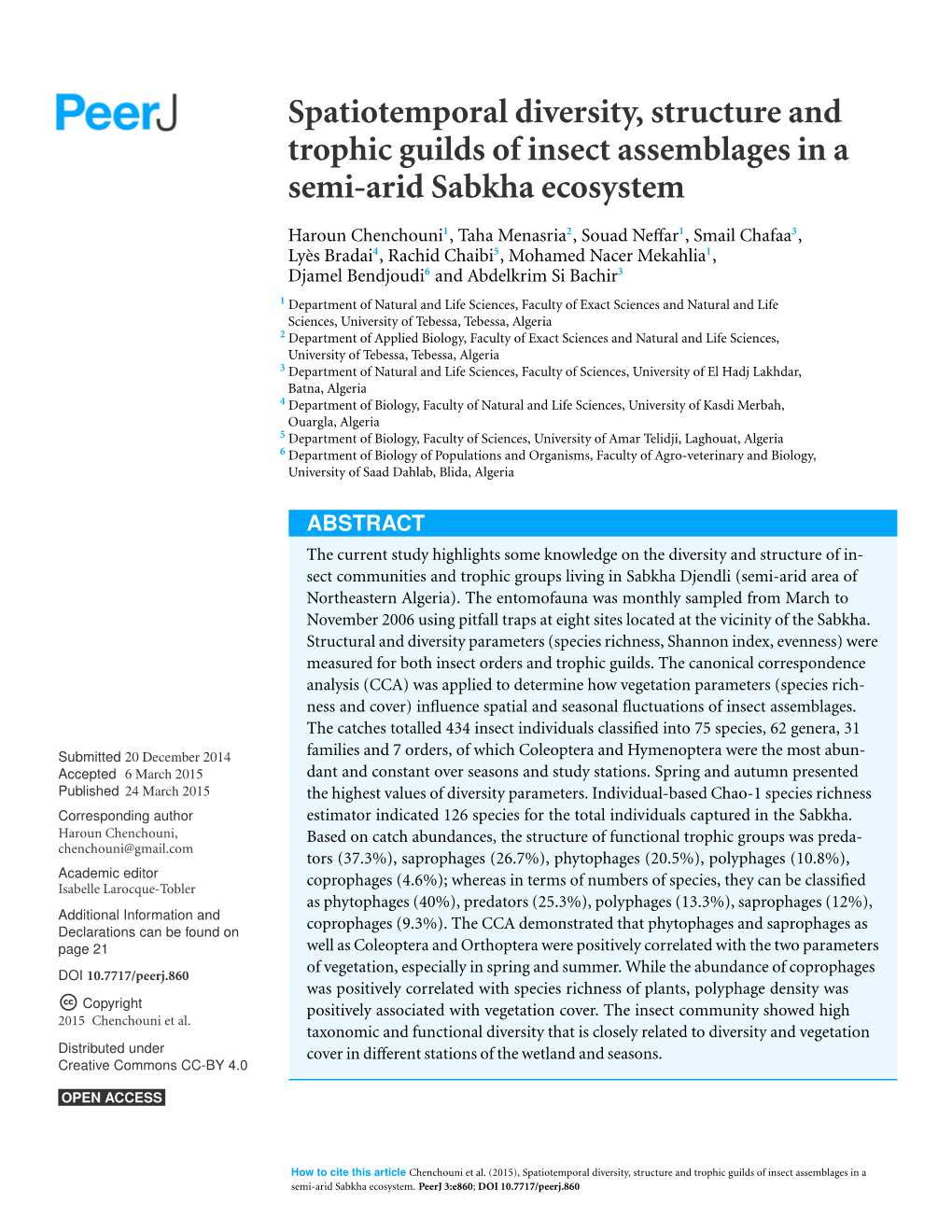 Spatiotemporal Diversity, Structure and Trophic Guilds of Insect Assemblages in a Semi-Arid Sabkha Ecosystem