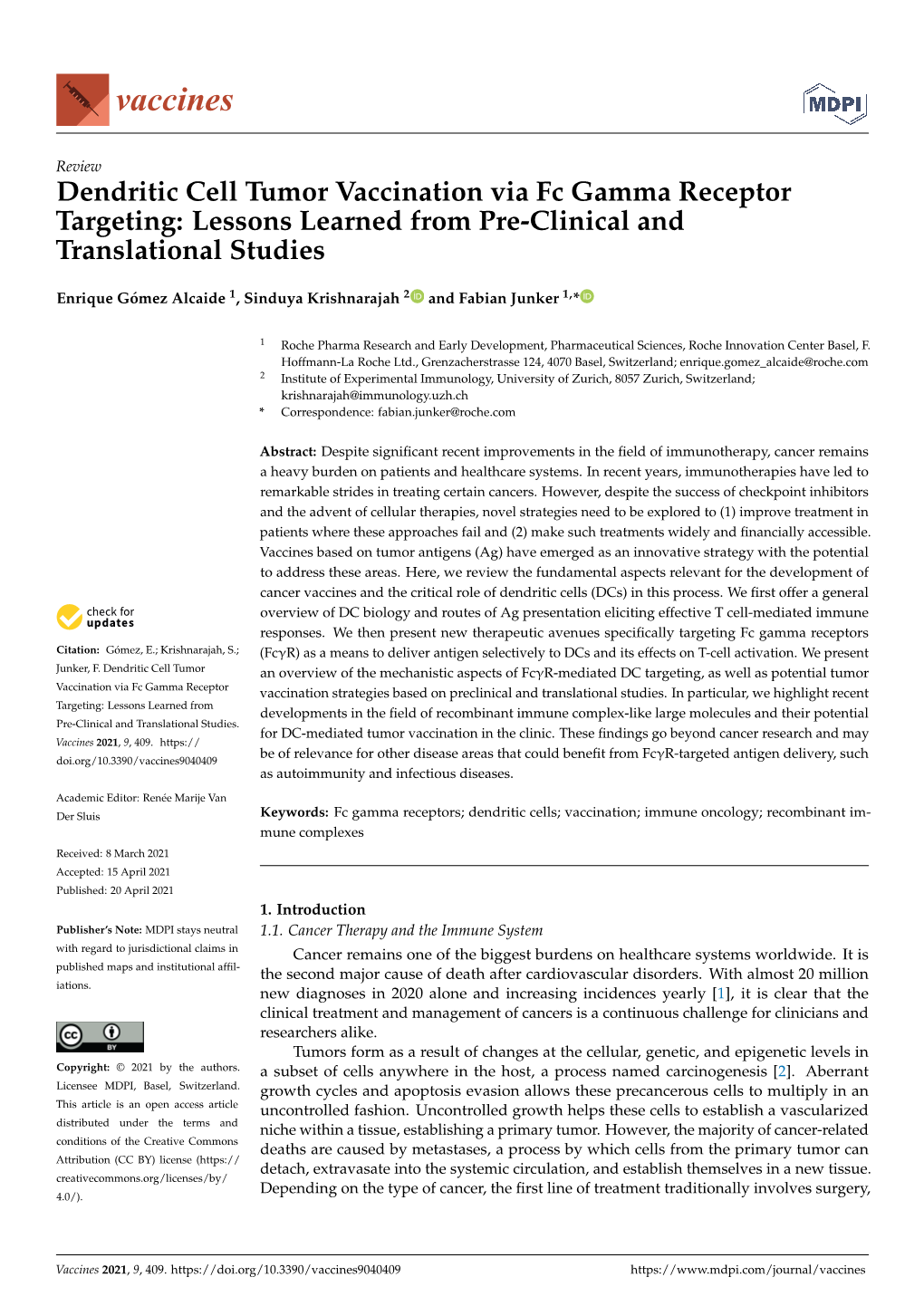 Dendritic Cell Tumor Vaccination Via Fc Gamma Receptor Targeting: Lessons Learned from Pre-Clinical and Translational Studies