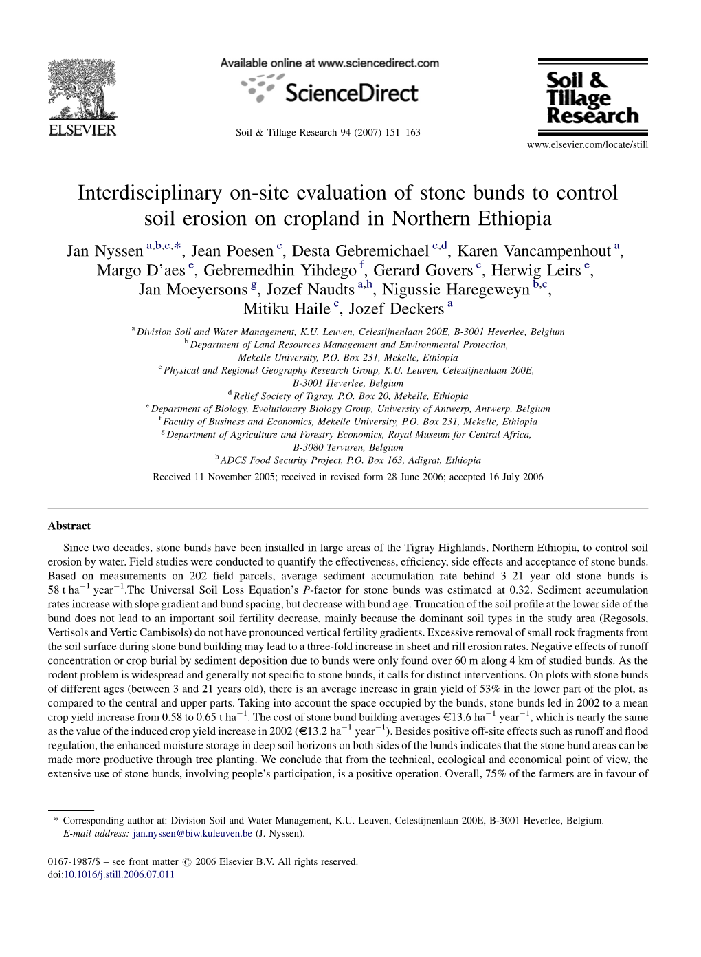 Interdisciplinary On-Site Evaluation of Stone Bunds to Control Soil Erosion
