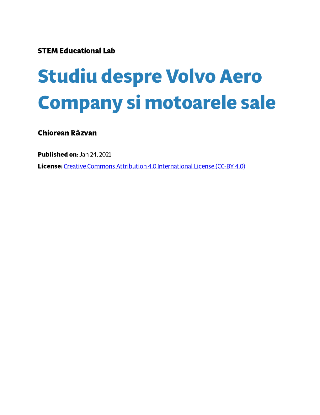 Studiu Despre Volvo Aero Company Si Motoarele Sale