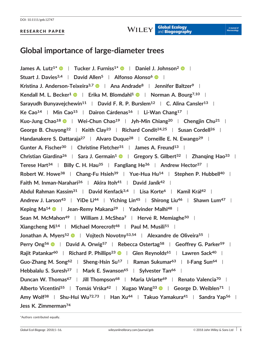 Global Importance of Large&#8208;Diameter Trees