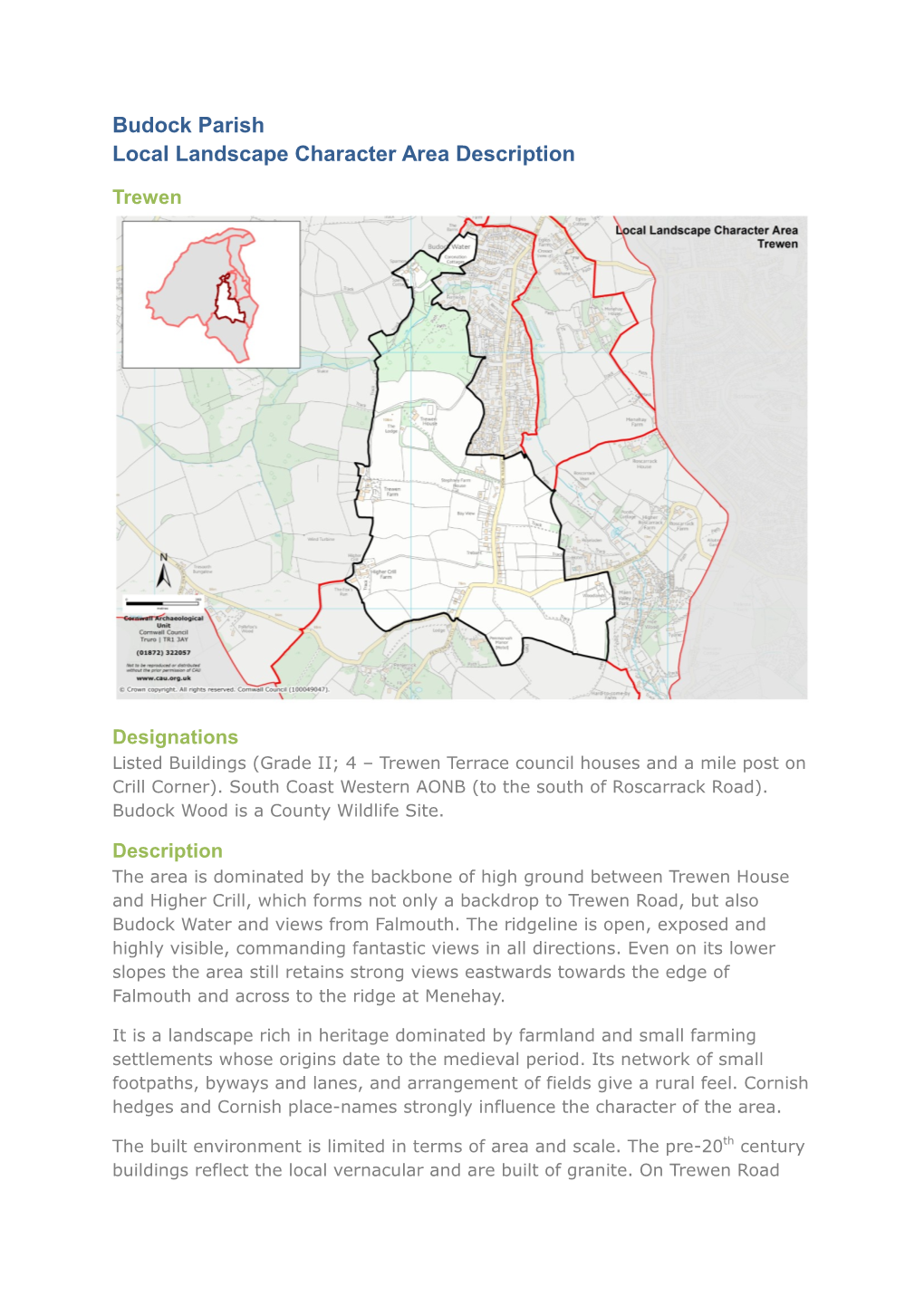 Budock Parish Local Landscape Character Area Description