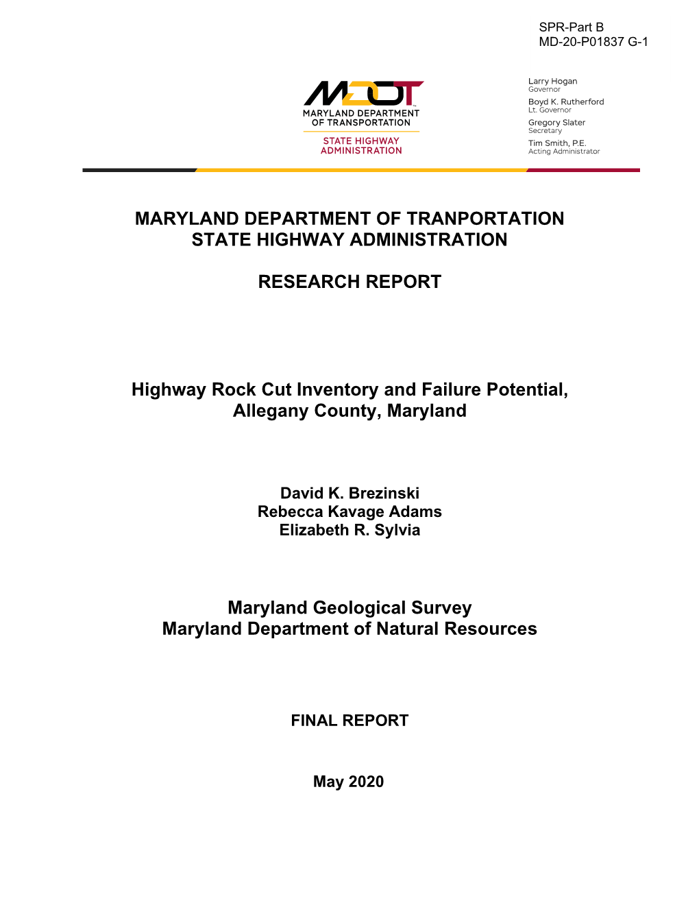 Highway Rock Cut Inventory and Failure Potential, Allegany County, Maryland