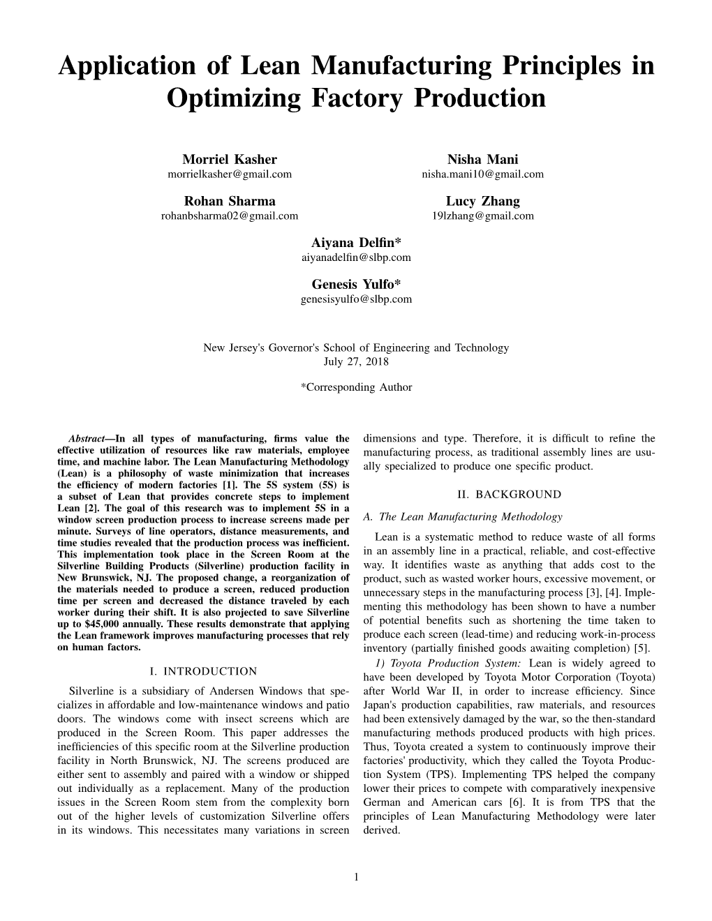 Application of Lean Manufacturing Principles in Optimizing Factory Production