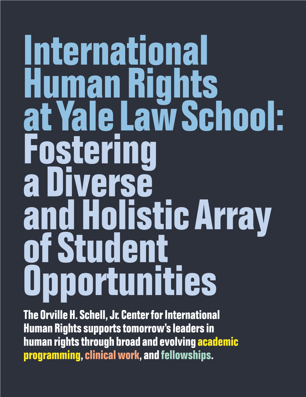 International Human Rights at Yale Law School: Fostering a Diverse and Holistic Array of Student Opportunities the Orville H