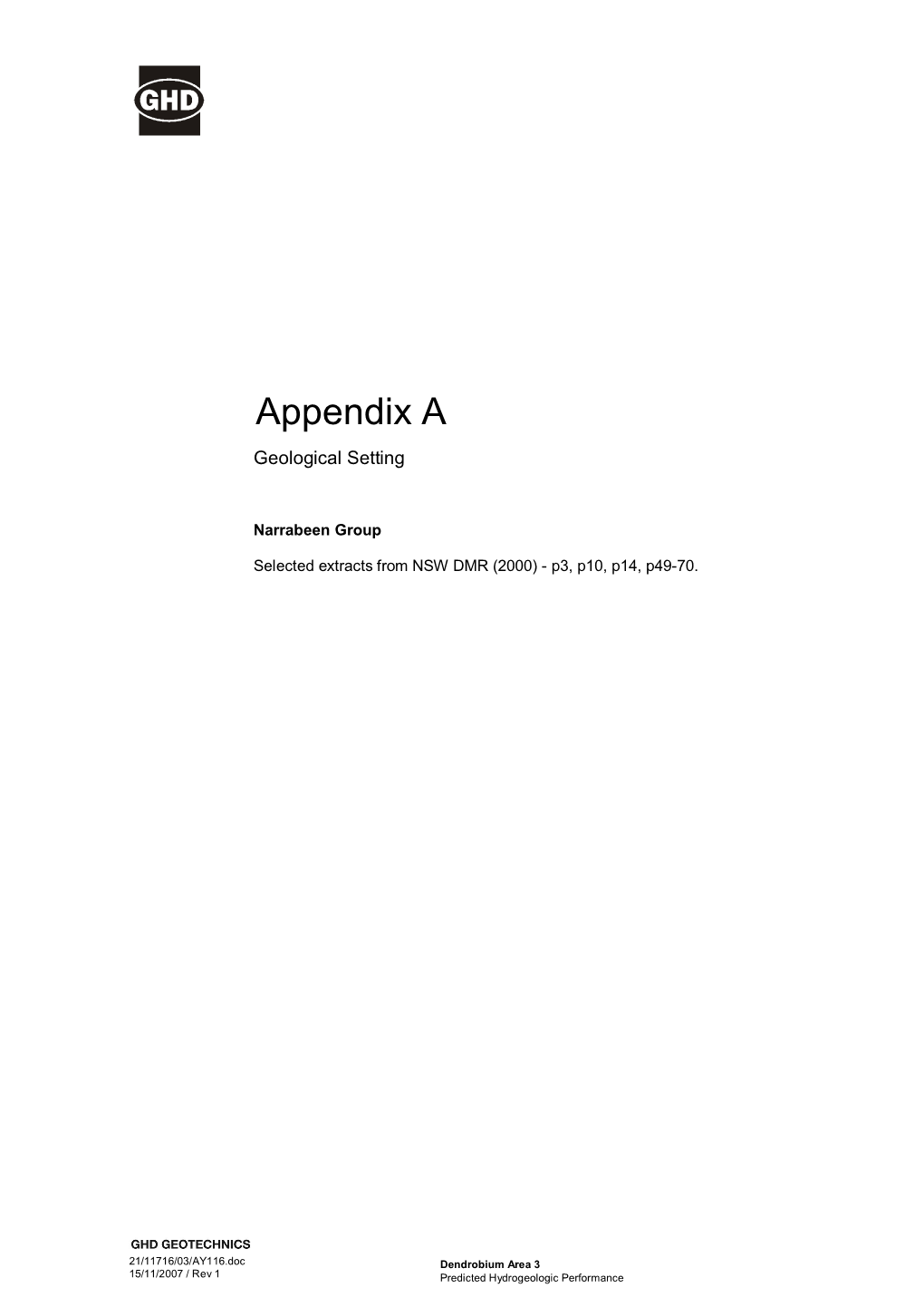 Appendix a Geological Setting