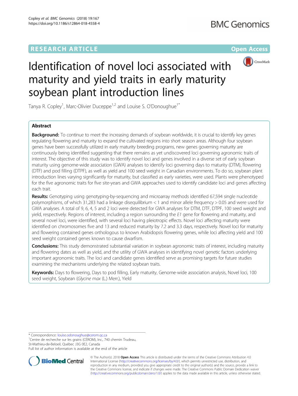 Identification of Novel Loci Associated with Maturity and Yield Traits in Early Maturity Soybean Plant Introduction Lines Tanya R