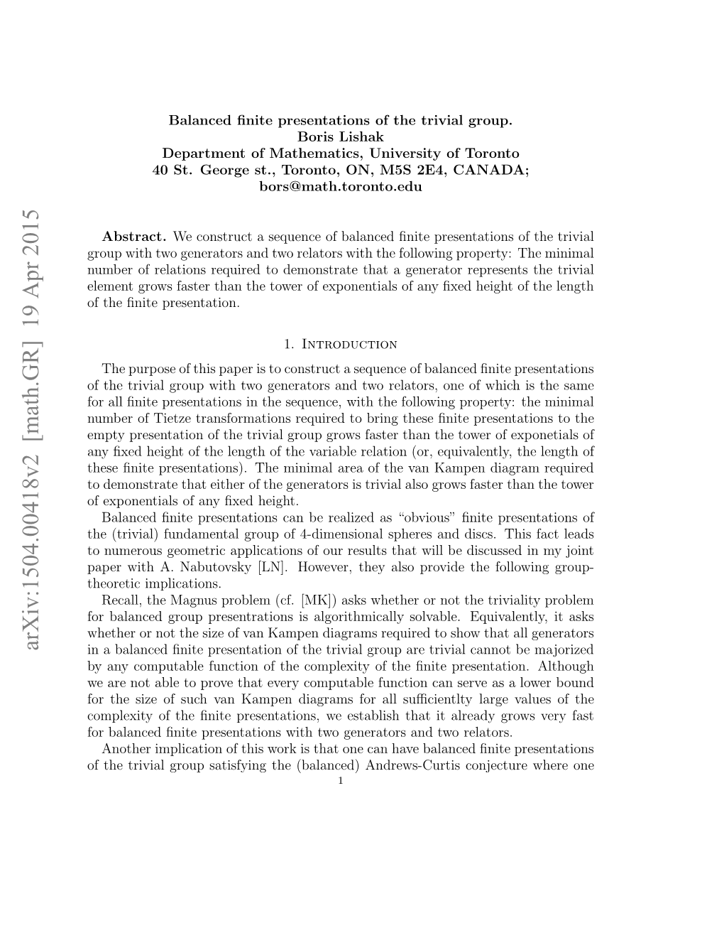 Balanced Finite Presentations of the Trivial Group