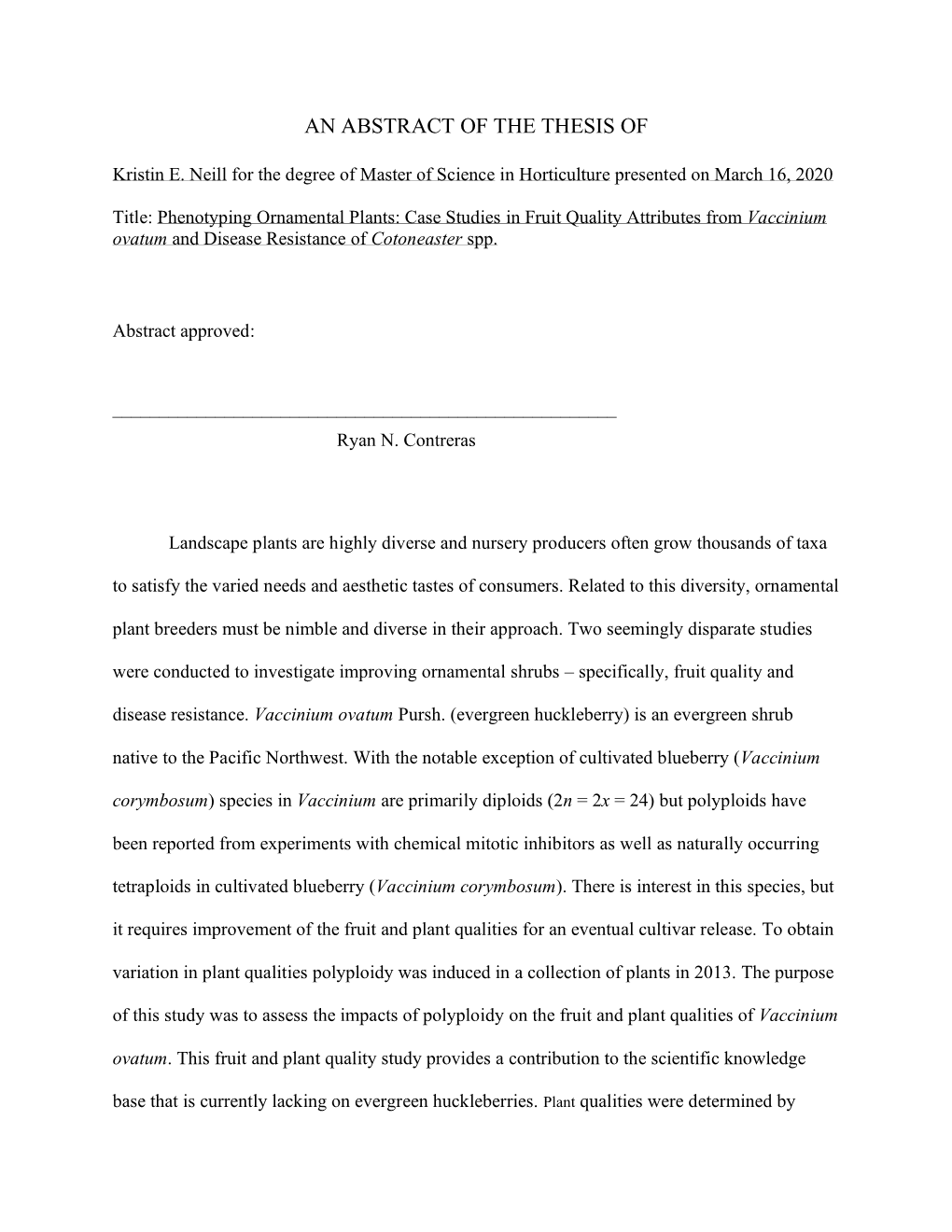 Phenotyping Ornamental Plants: Case Studies in Fruit Quality Attributes from Vaccinium Ovatum and Disease Resistance of Cotoneaster Spp