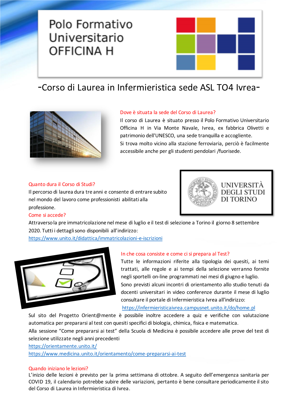 Corso Di Laurea in Infermieristica Sede ASL TO4 Ivrea