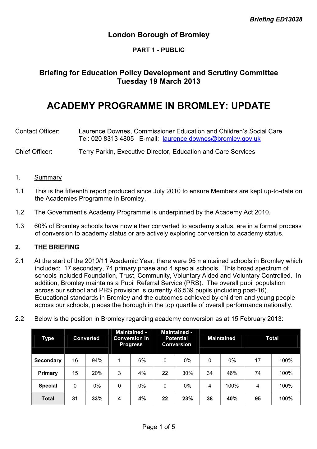 ED13038 Academy Programme in Bromley