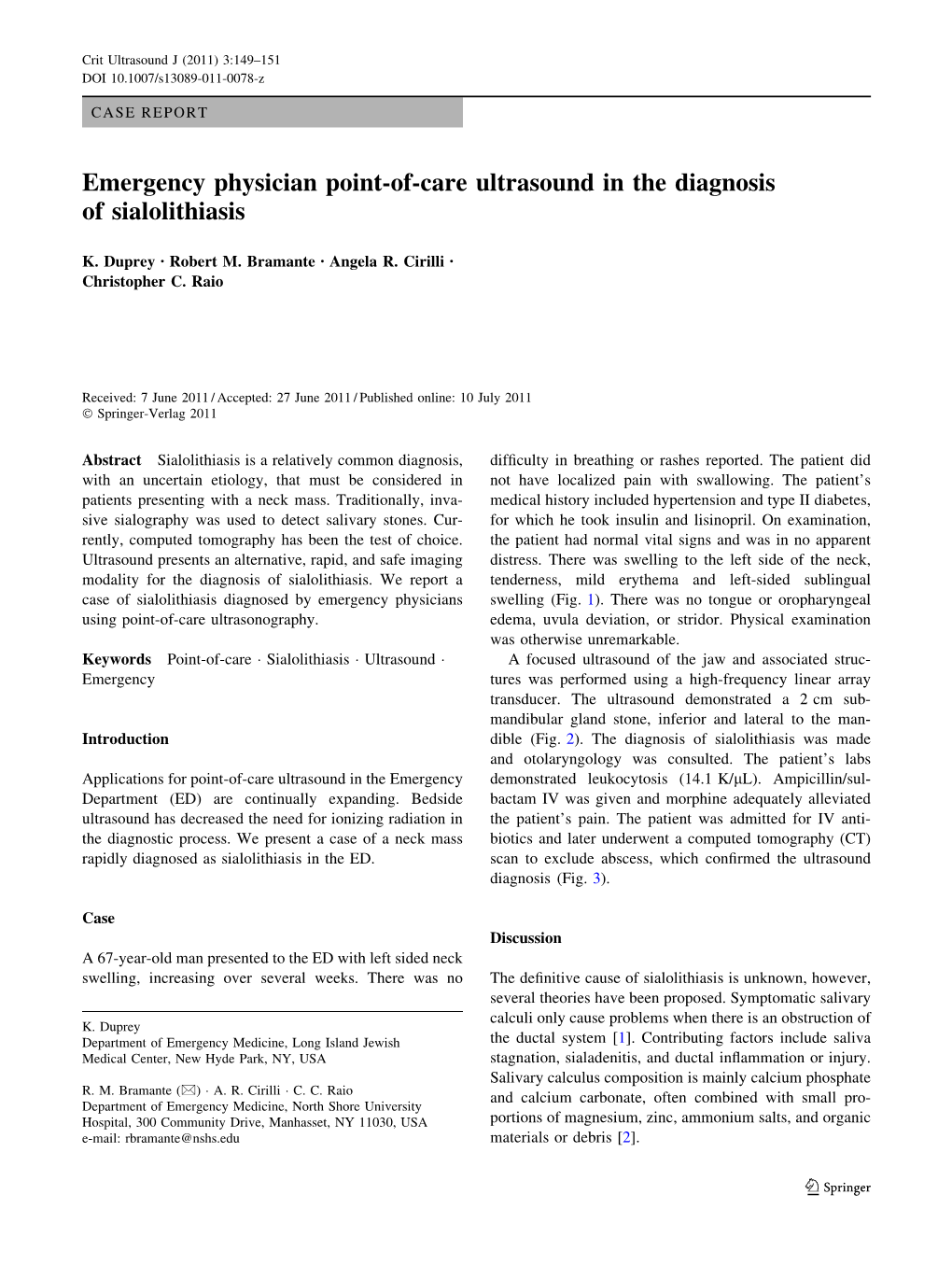 Emergency Physician Point-Of-Care Ultrasound in the Diagnosis of Sialolithiasis