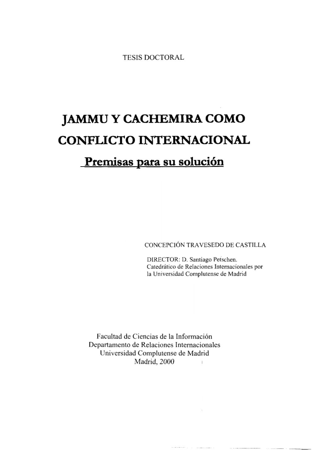 JAMMU Y CACHEMIRA COMO CONFLICTO INTERNACIONAL Premisas Para Su Solución