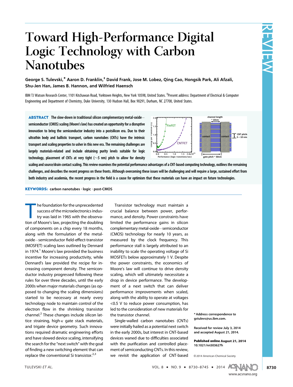 REVIEW Toward High-Performance Digital Logic Technology with Carbon Nanotubes