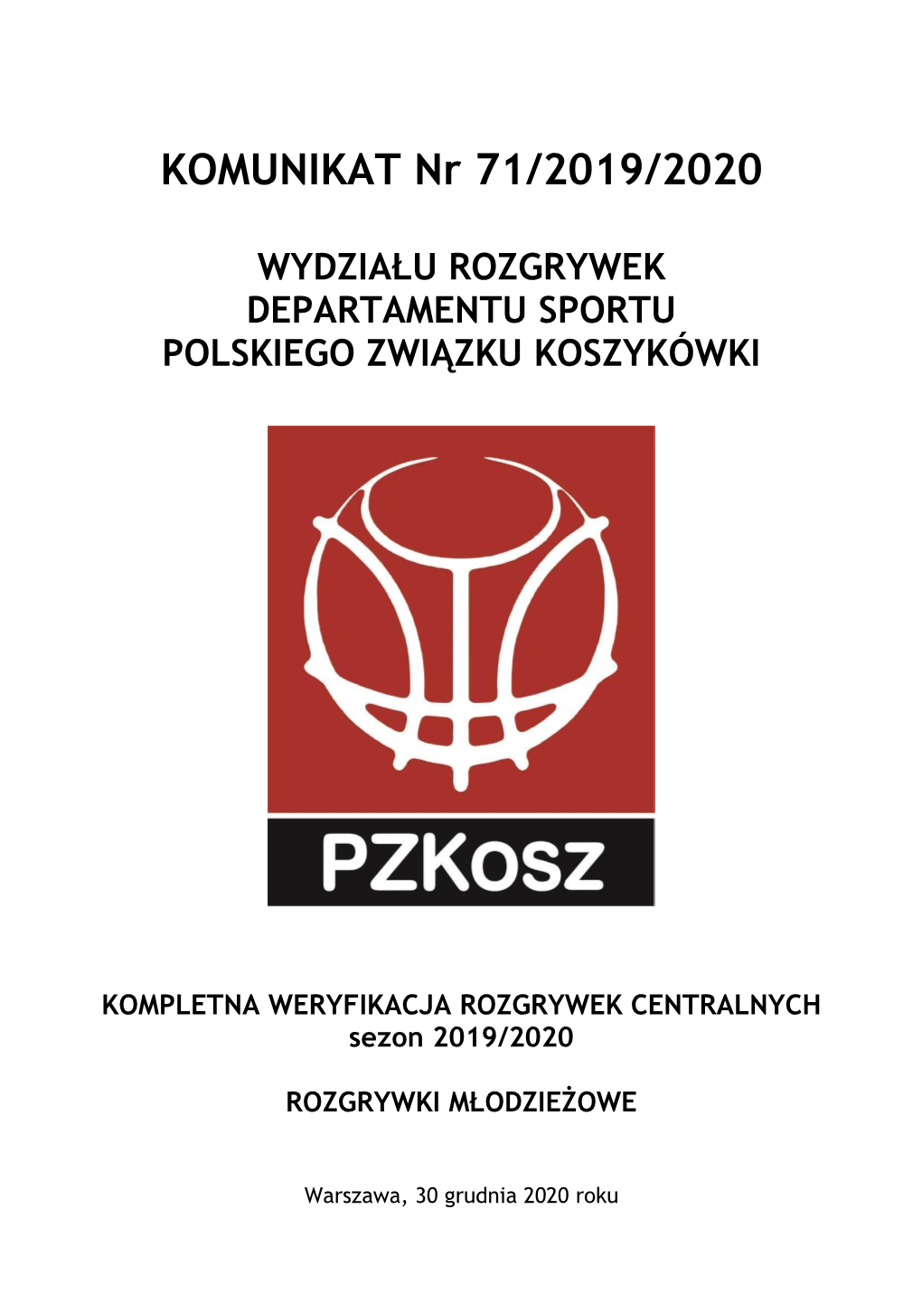 Komunikat Wydziału Rozgrywek 71/2019/2020