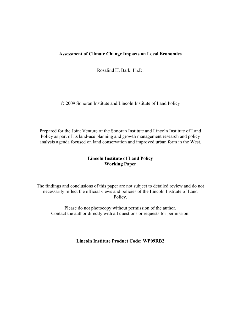 Assessment of Climate Change Impacts on Local Economies