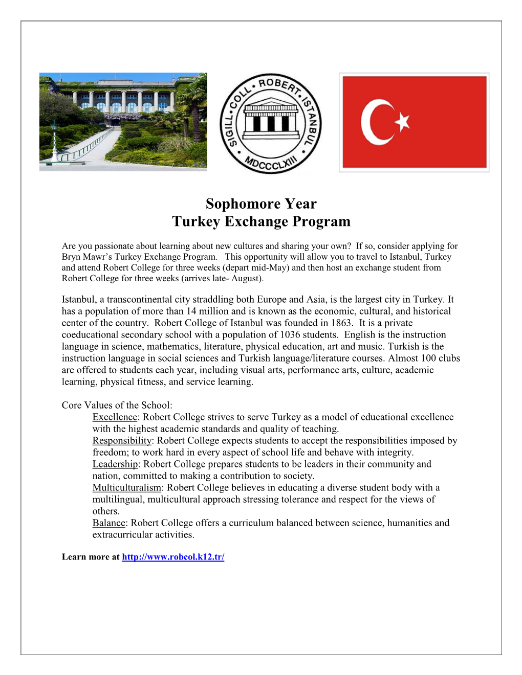 Sophomore Year Turkey Exchange Program