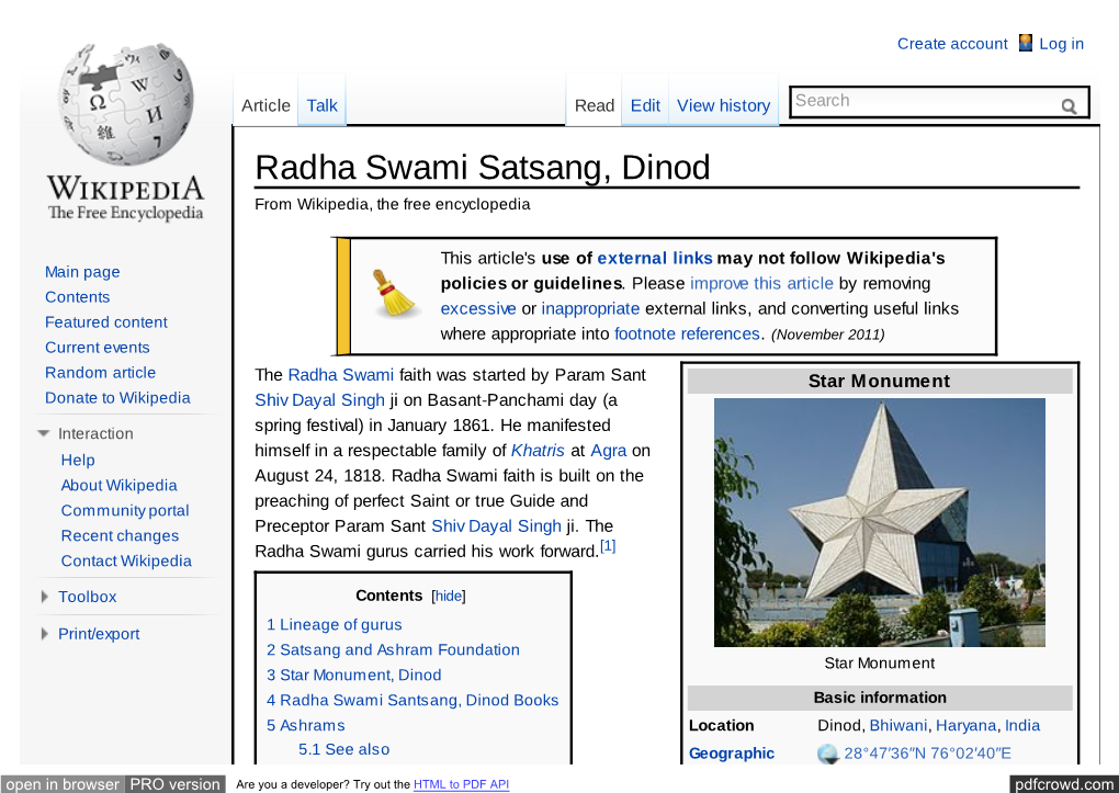 Radha Swami Satsang, Dinod from Wikipedia, the Free Encyclopedia