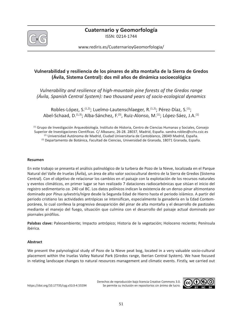 Cuaternario Y Geomorfología ISSN: 0214-1744 Y