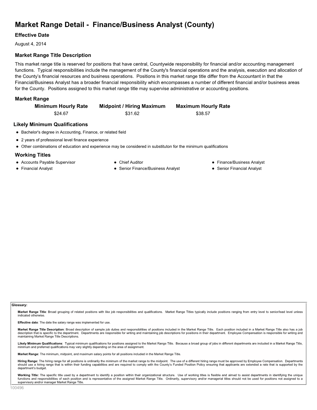 Market Range Detail - Finance/Business Analyst (County) Effective Date August 4, 2014