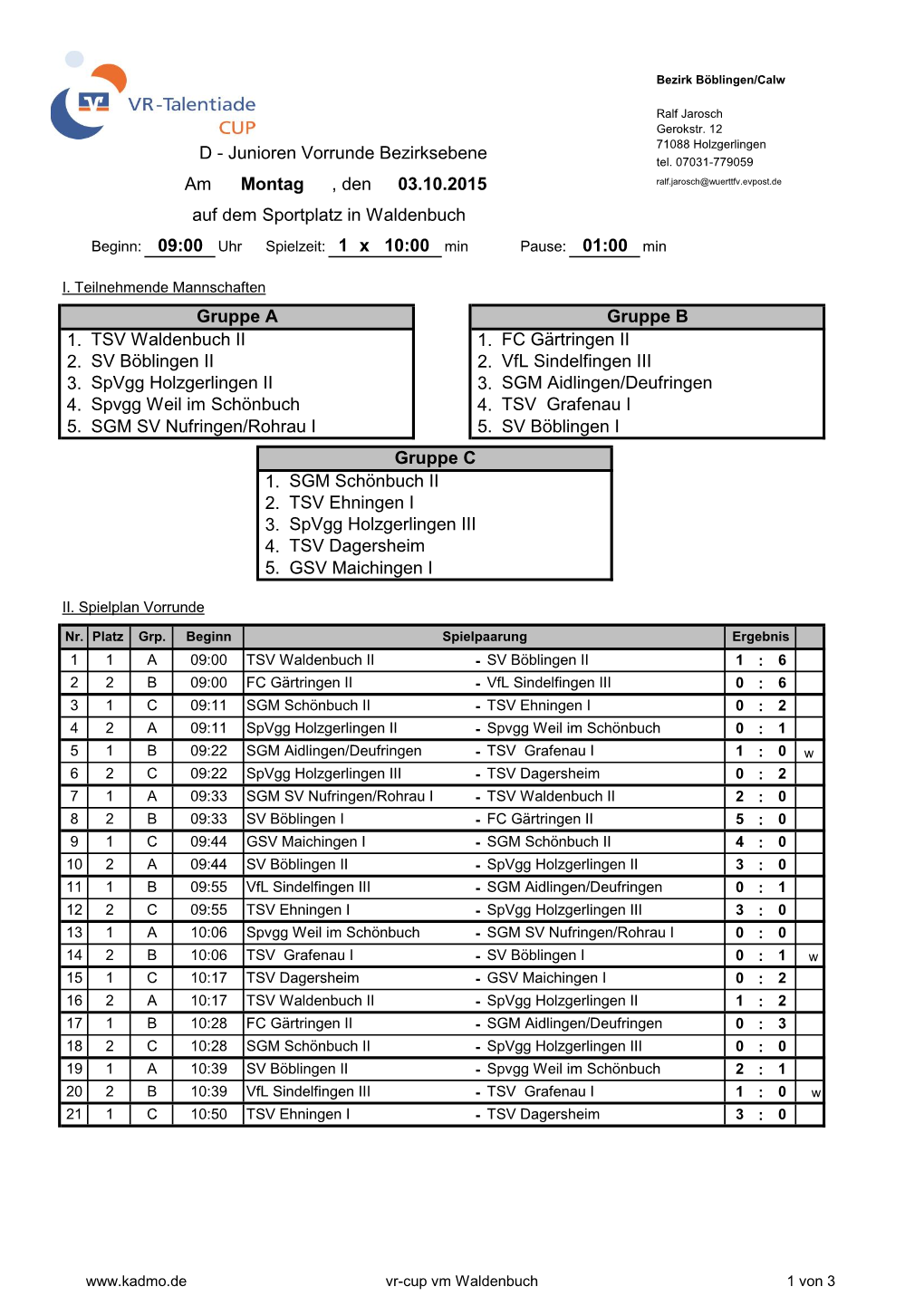 Am , Den X Gruppe C 1. SGM Schönbuch II 2. TSV Ehningen I