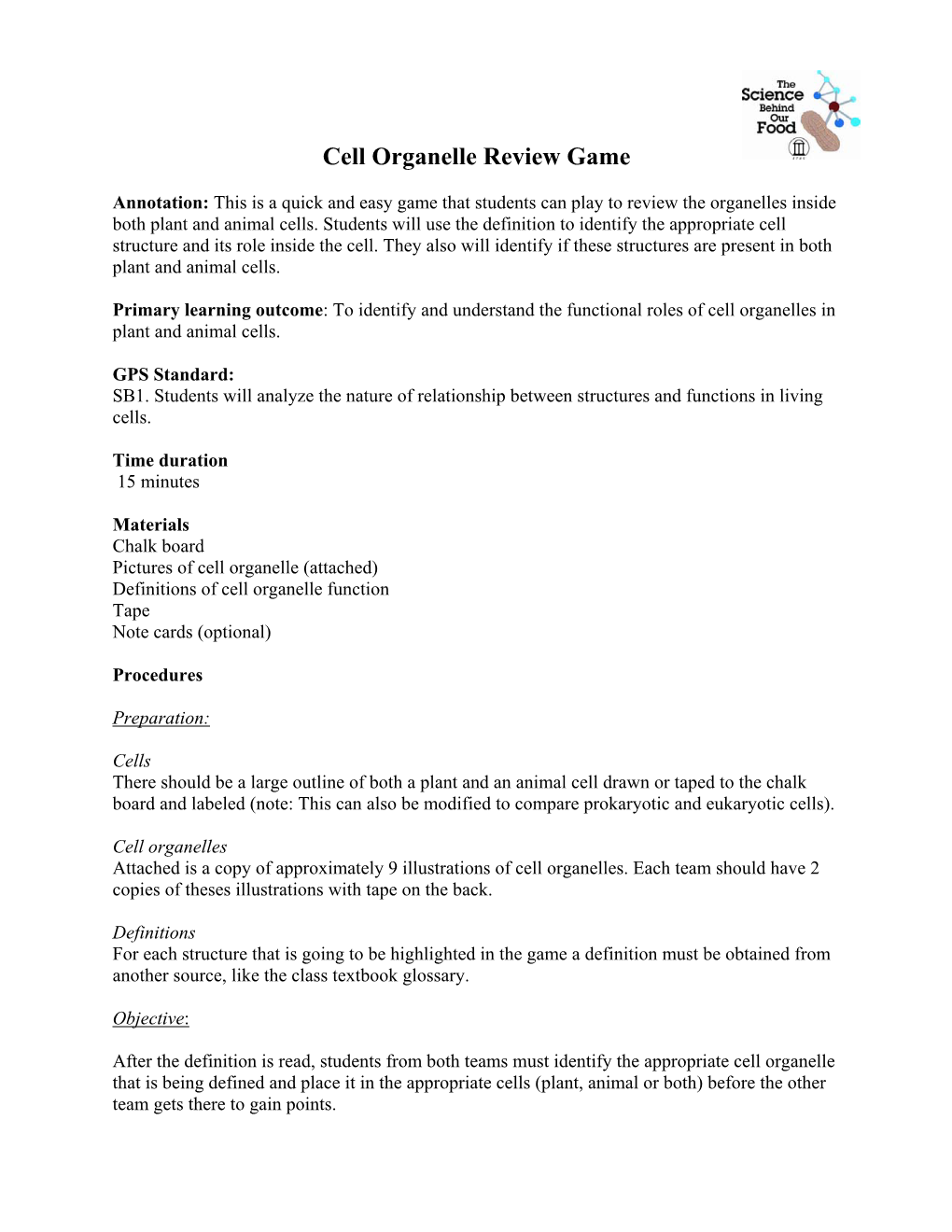 Cell Organelle Review Game